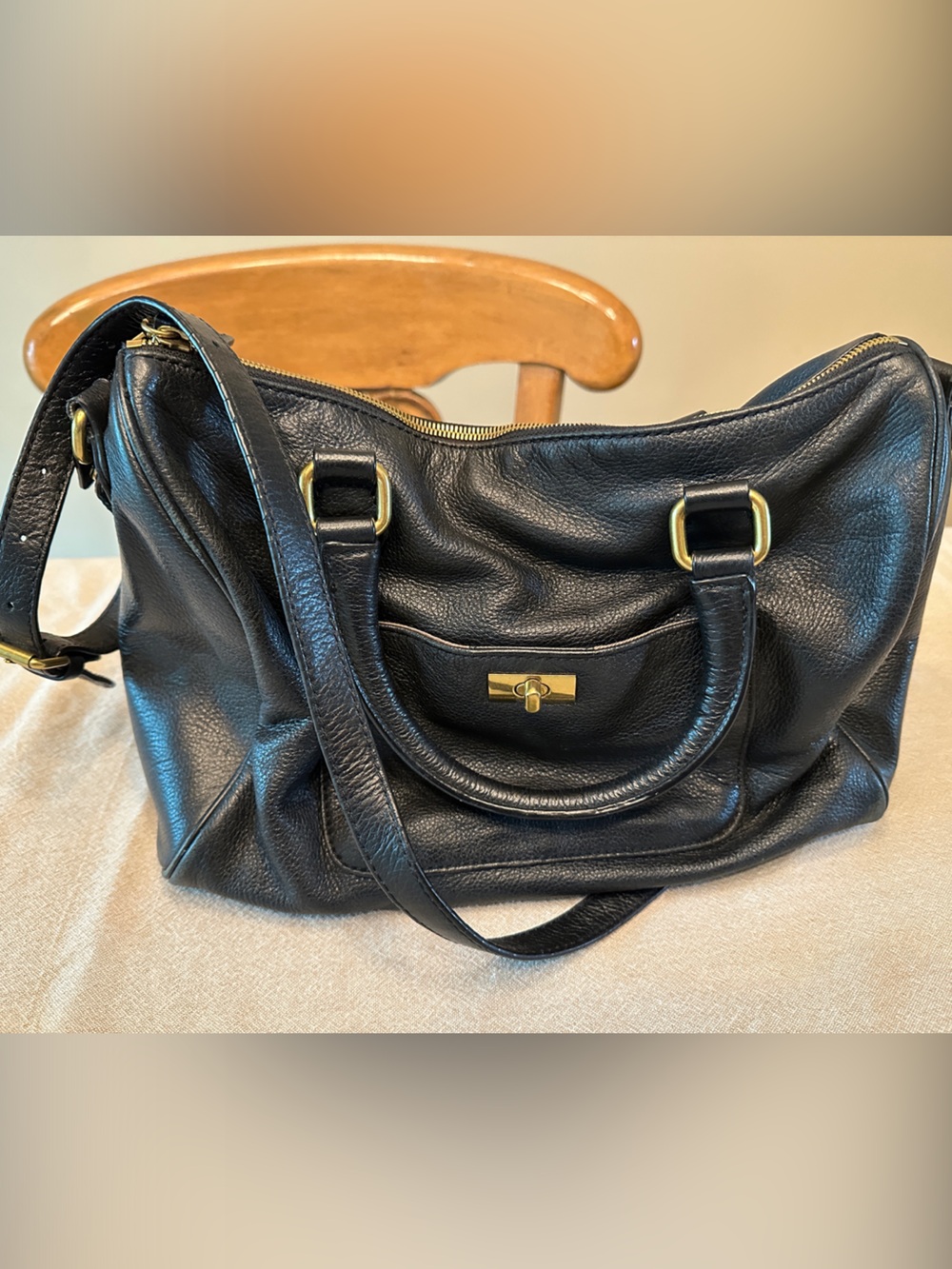 J.Crew Black Leather Shoulder Bag Satchel with Gold Hardware